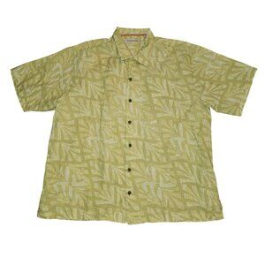 Tommy Bahama Mens XL Linen Hawaiian Shirt Green & Beige Short Sleeve Button-Up